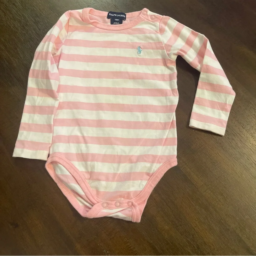 Ralph Lauren pink stripe long sleeve bodysuit‎ 18 months